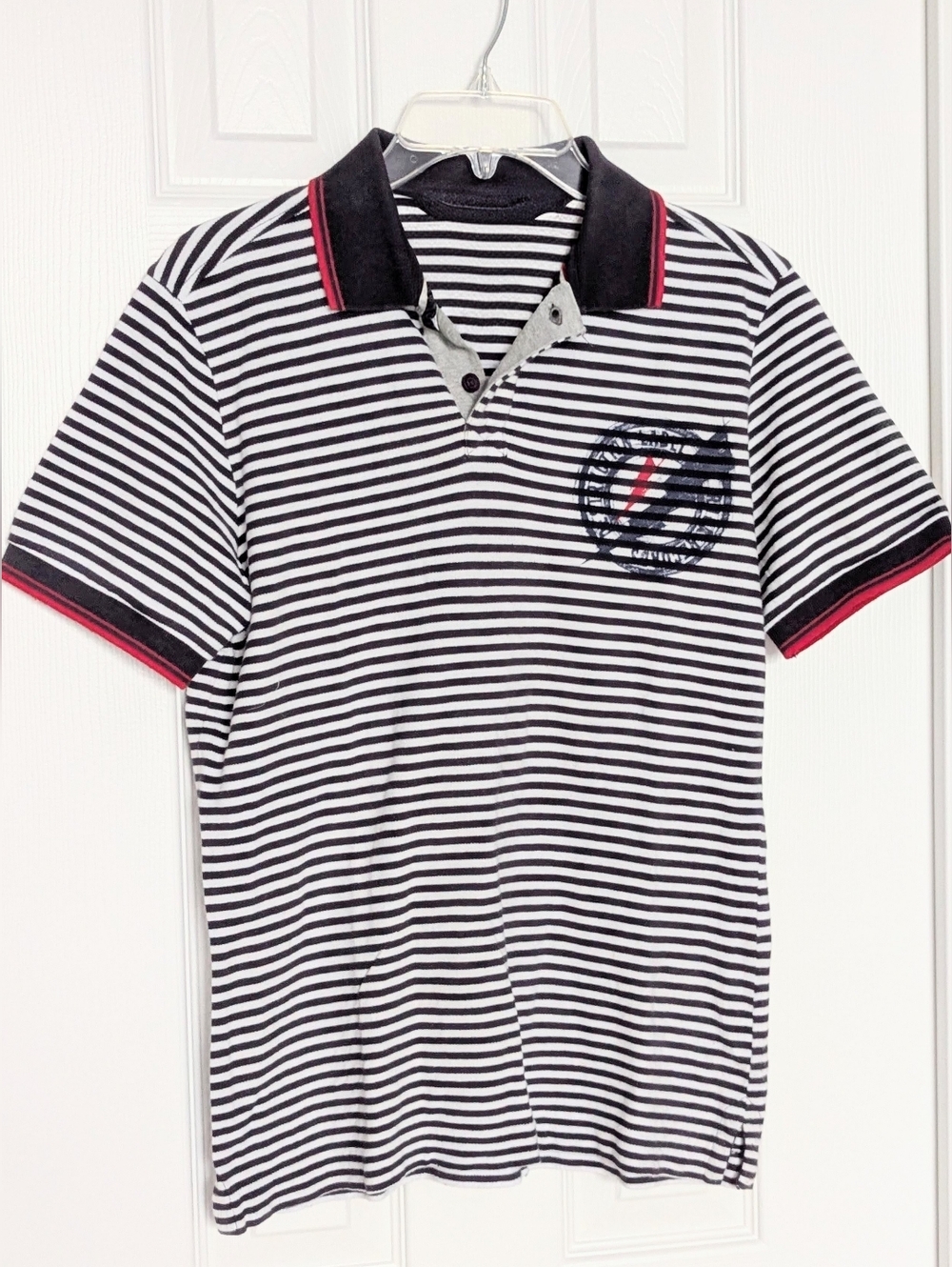 Stile Benetton Men's (Small) Nautical Striped Polo w/Front & Back Graphics
